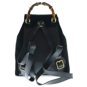 Gucci Black Leather Suede Bamboo Backpack